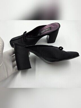 PLAY LORD ACCESSORIES Vintage Black Satin Mules Made in Spain  Size 37.5